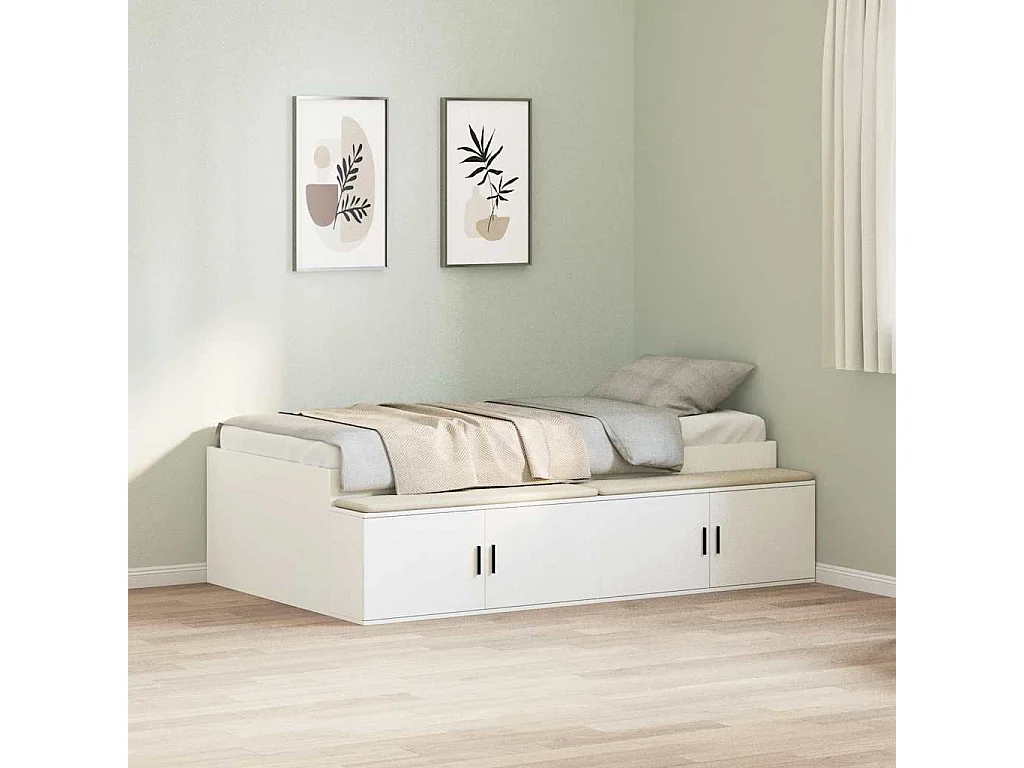 Lit simple | Lit adulte, enfant | Cadre de lit avec rangement avec stockage Blanc 100x200 cm