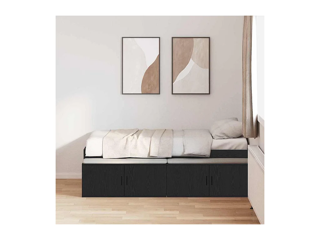 Lit simple | Lit adulte, enfant | Cadre de lit avec rangement Chêne noir 100x200 cm
