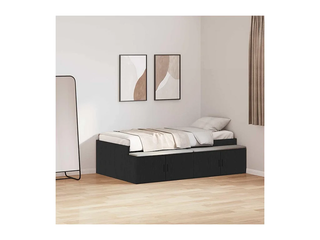 Lit simple | Lit adulte, enfant | Cadre de lit avec rangement Chêne noir 100x200 cm