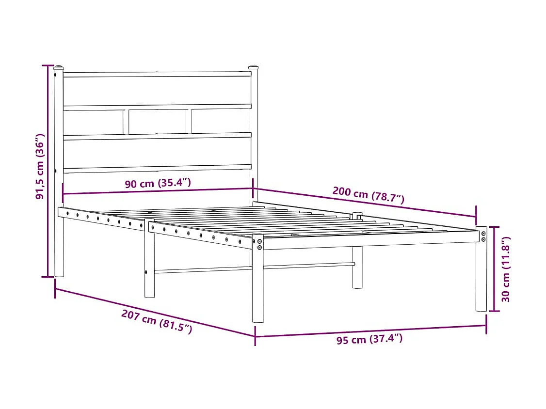Lit simple | Lit adulte, enfant | Cadre de lit en métal chêne sonoma 90x200 cm