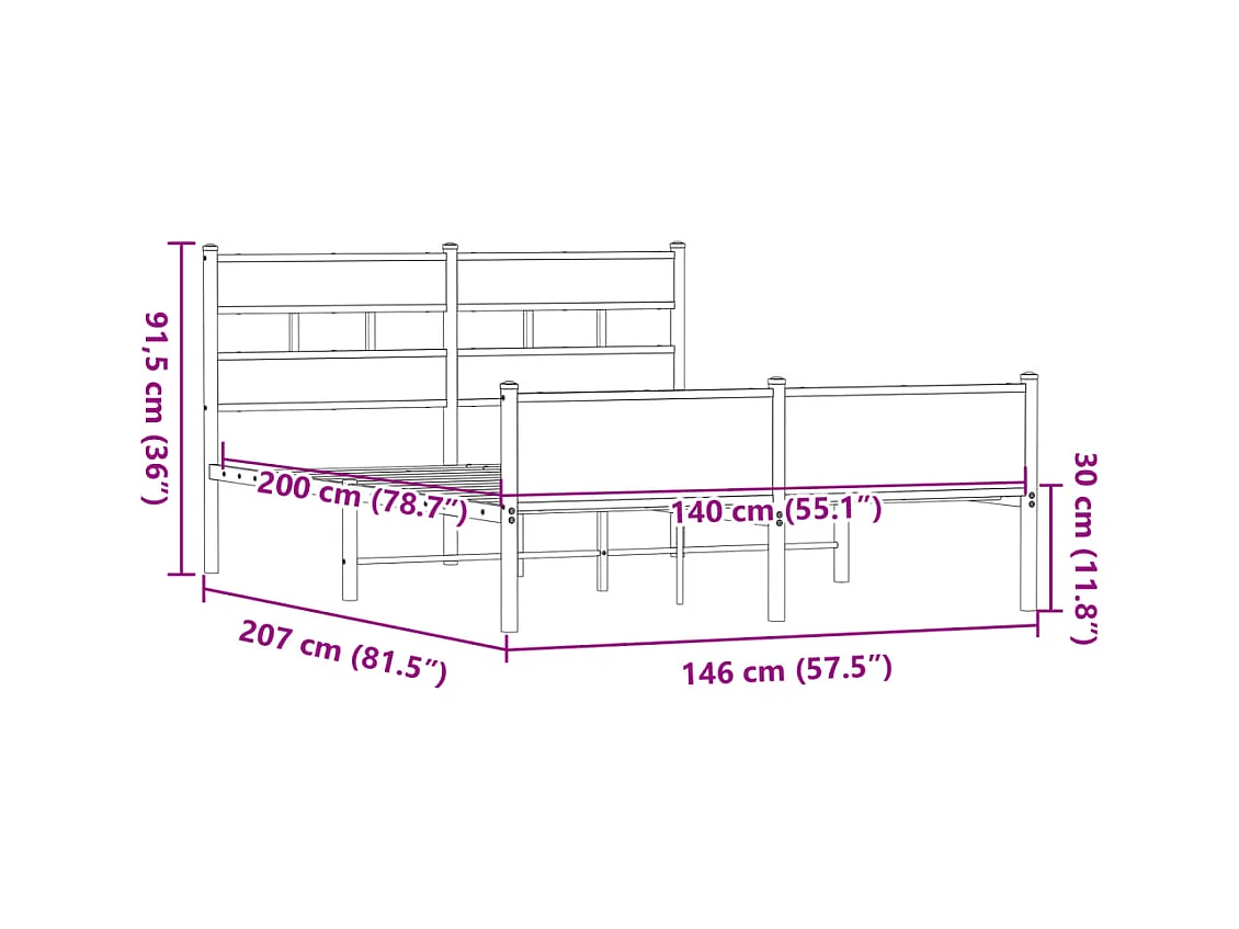 Lit double | Lit adulte | Cadre de lit chêne marron 140x200 cm