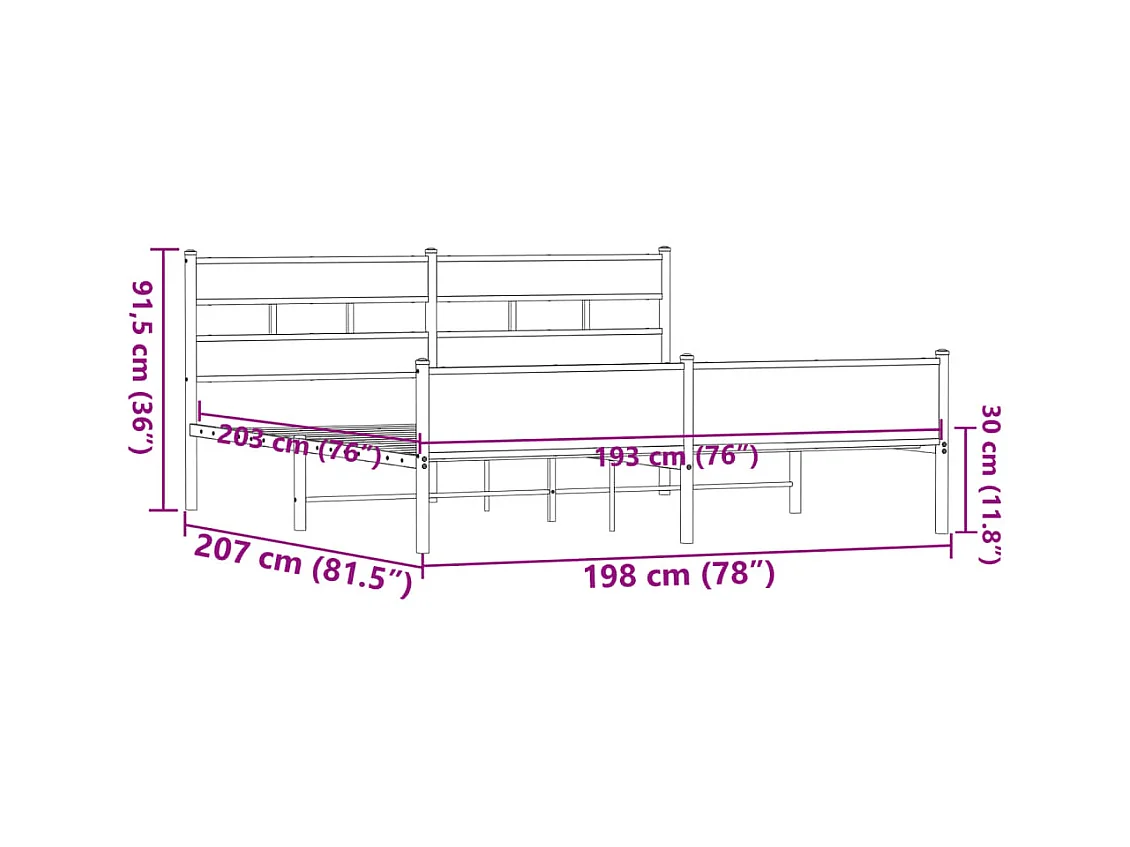 Lit double | Lit adulte | Cadre de lit en métal chêne marron 193x203 cm
