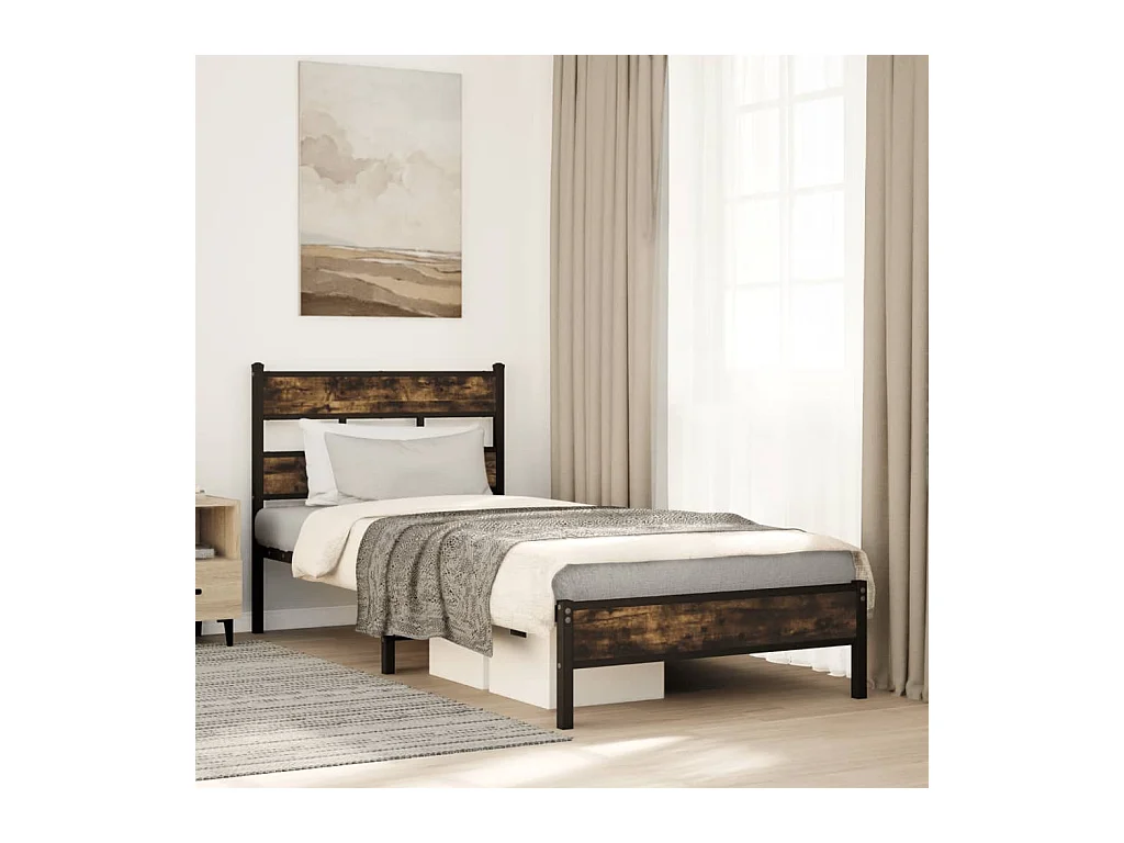 Lit simple | Lit adulte, enfant | Cadre de lit avec tête de lit chêne fumé 90x190 cm