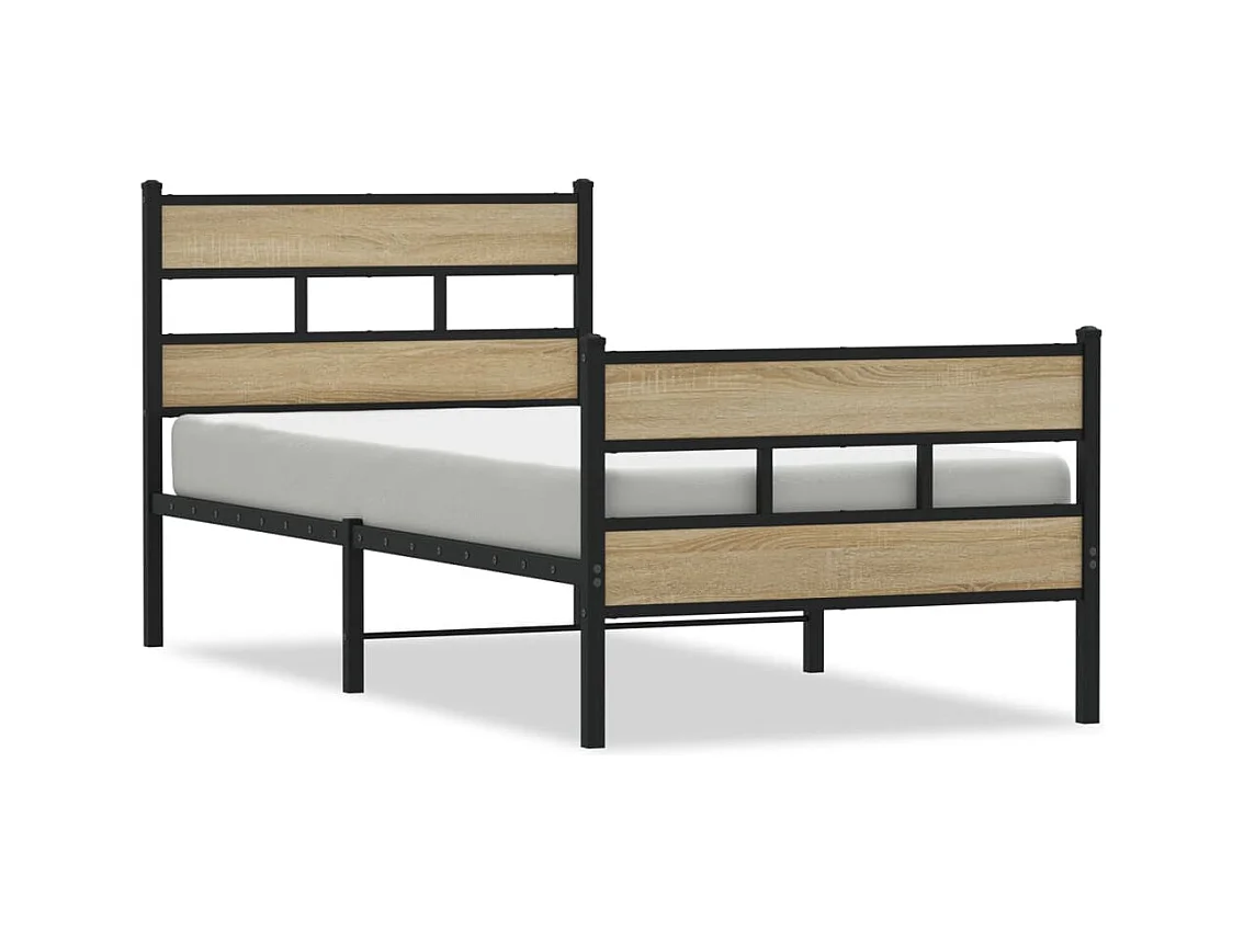 Lit simple | Lit adulte, enfant | Cadre de lit en métal chêne sonoma 100x190 cm