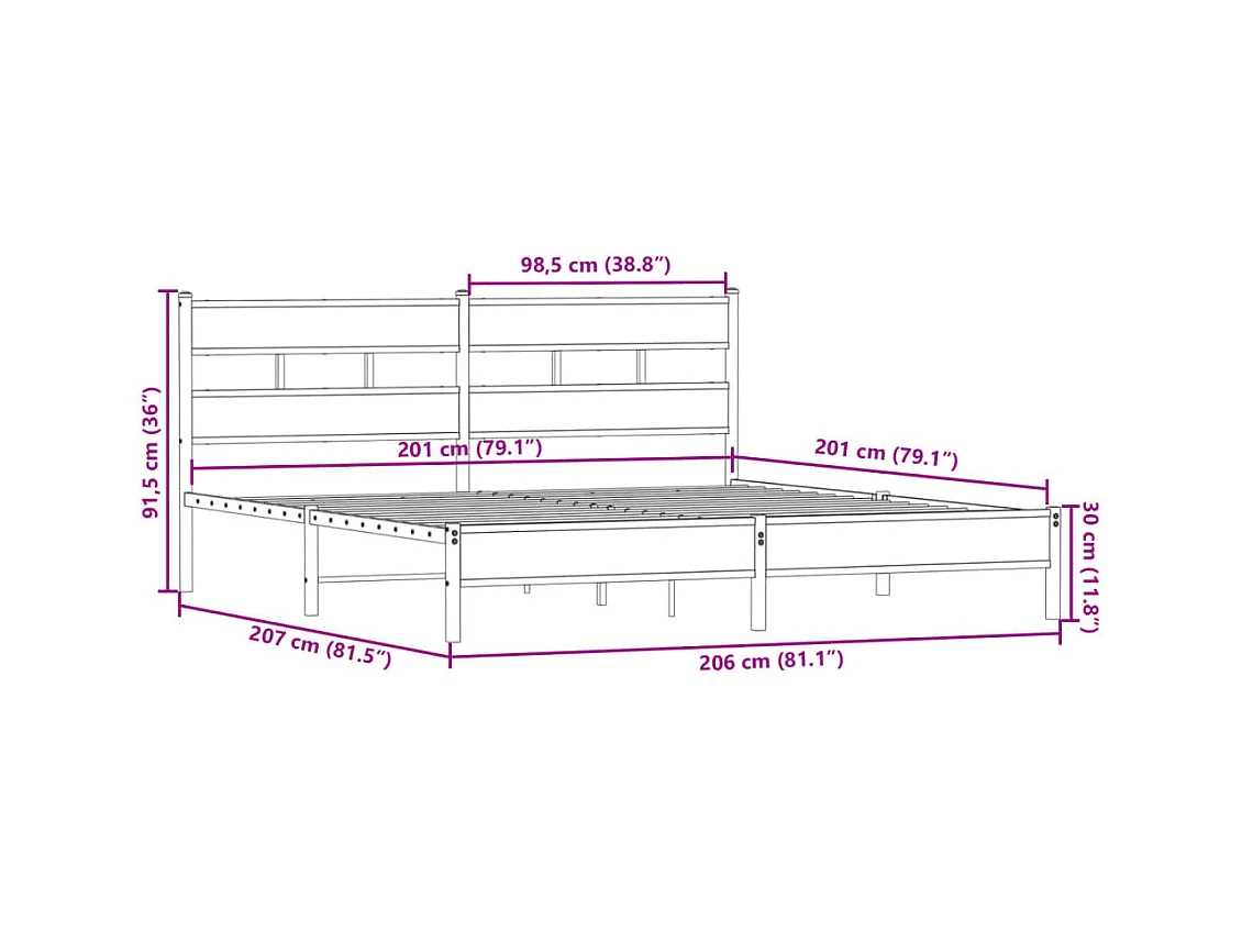 Lit double | Lit adulte | Cadre de lit en métal chêne fumé 200x200 cm