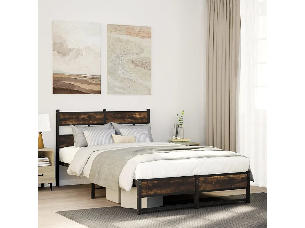 Letto per adulti | Letto singolo | Giroletto senza Materaso in Metallo Rovere Fumo 120x200 cm