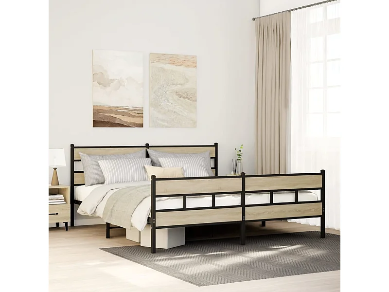 Letto per adulti | Letto matrimoniale | Giroletto senza Materaso in Metallo Rovere Sonoma 180x200 cm