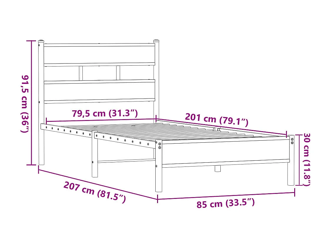Letto per adulti | Letto singolo | Giroletto senza Materasso Rovere Marrone 80x200cm in Truciolato