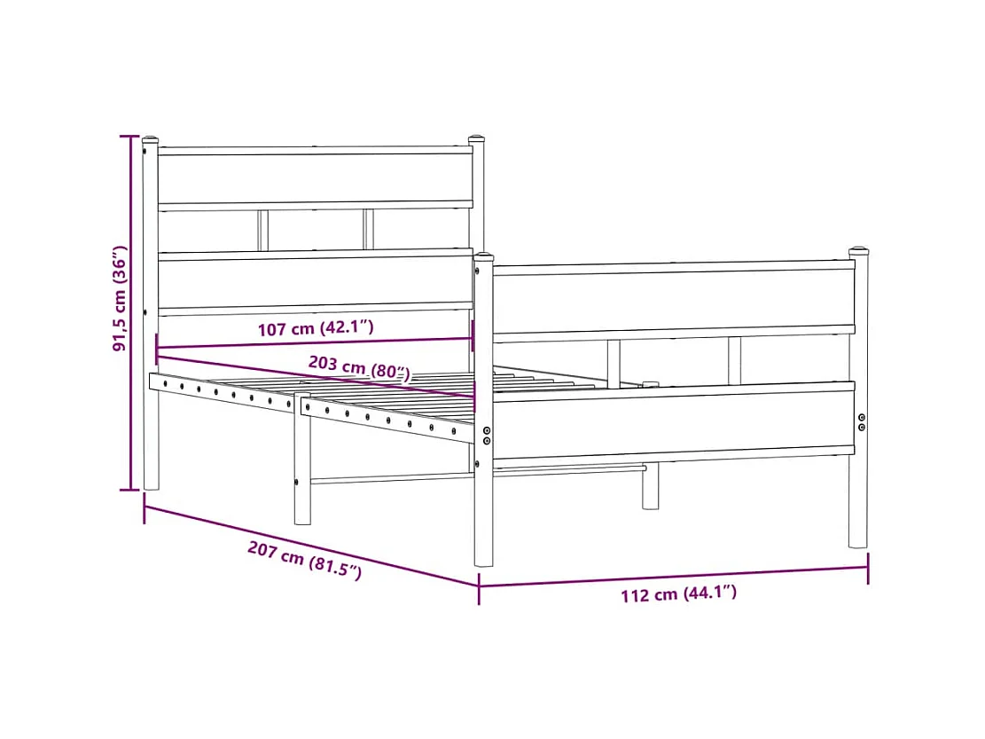 Lit simple | Lit adulte, enfant | Cadre de lit en métal chêne sonoma 107x203 cm
