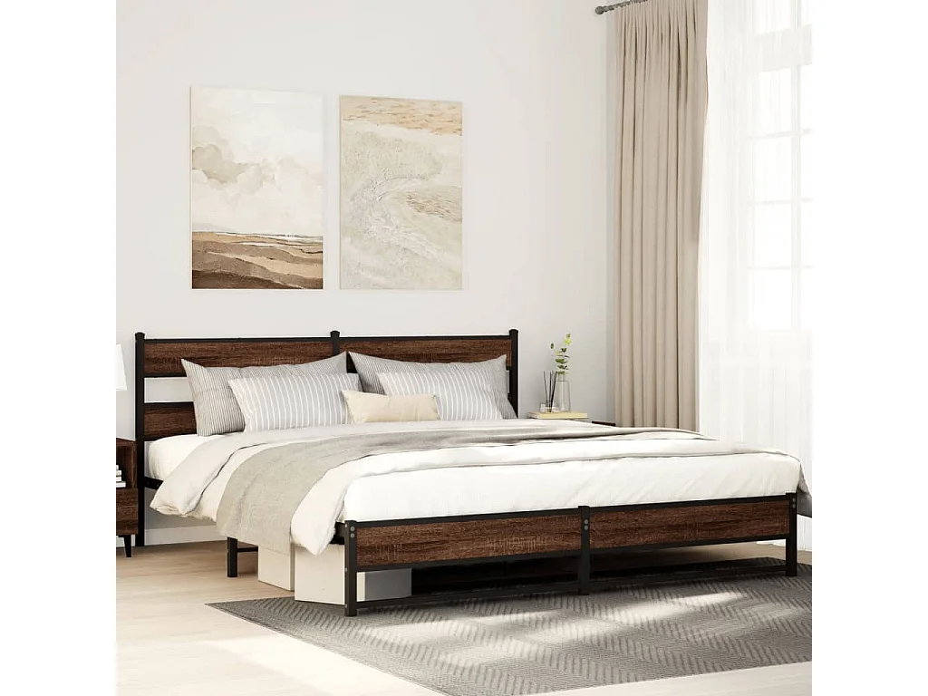 Lit double | Lit adulte | Cadre de lit en métal chêne marron 200x200 cm