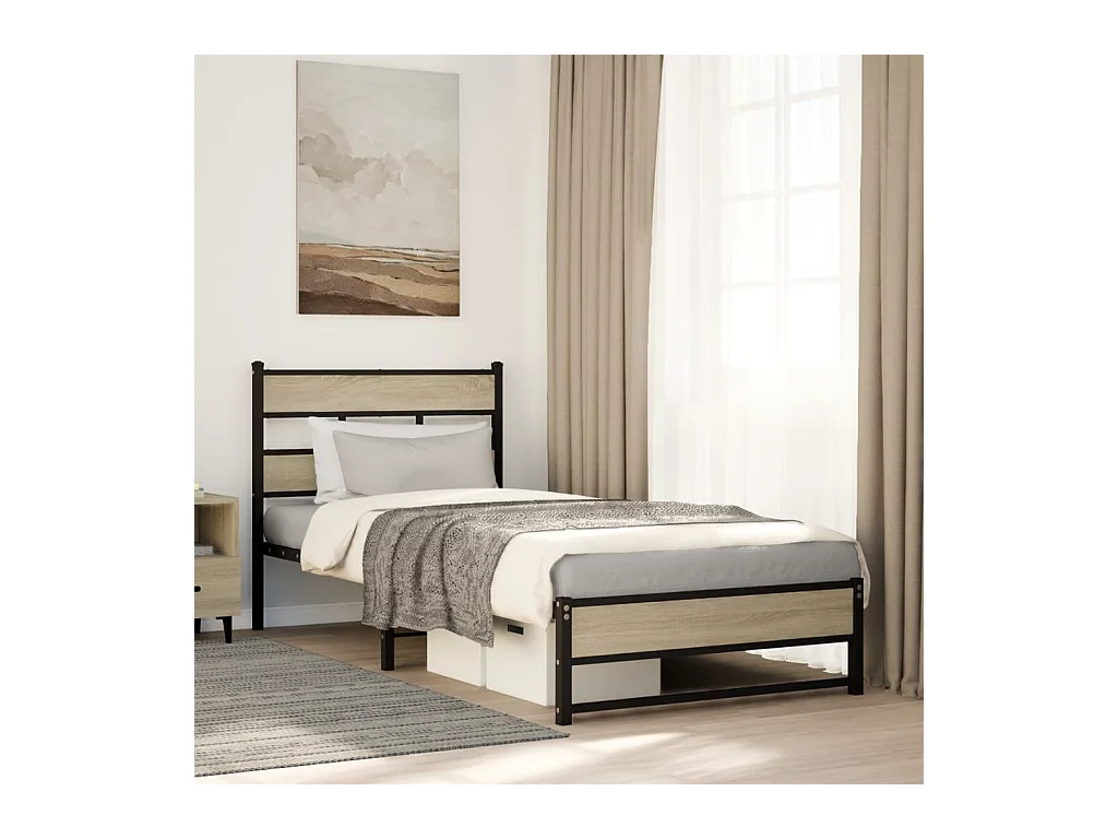 Lit simple | Lit adulte, enfant | Cadre de lit en métal chêne sonoma 100x200 cm
