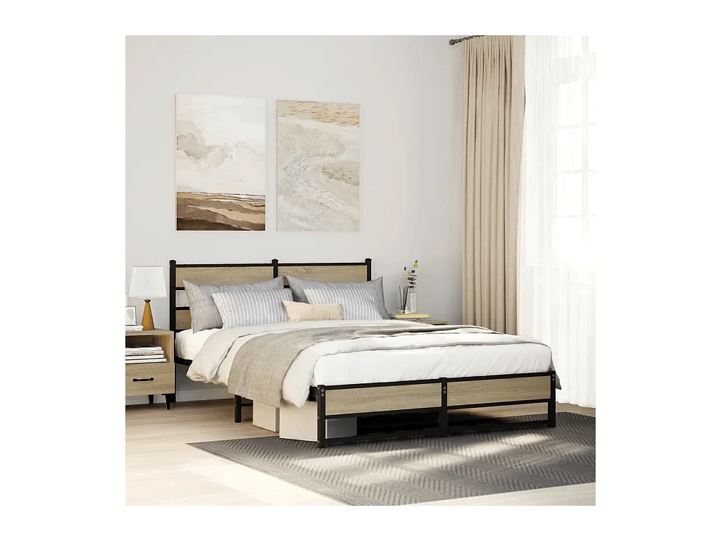 Lit double | Lit adulte | Cadre de lit en métal chêne sonoma 135x190 cm