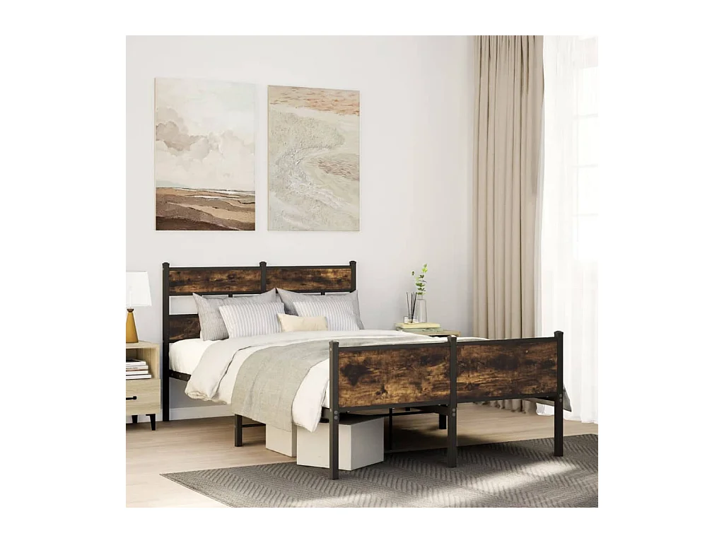 Lit simple | Lit adulte, enfant | Cadre de lit chêne fumé 120x200 cm bois ingénierie