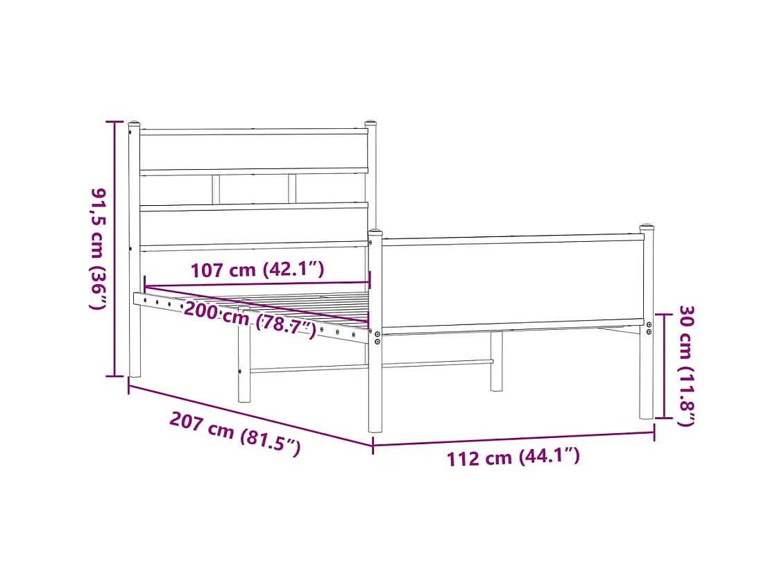 Lit simple | Lit adulte, enfant | Cadre de lit chêne marron 107x203 cm