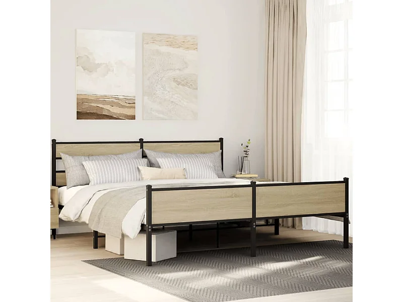 Letto per adulti | Letto matrimoniale | Giroletto senza Materaso in Metallo Rovere Sonoma 183x213 cm