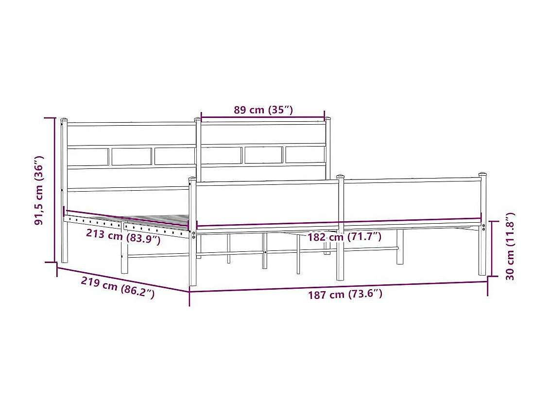 Lit double | Lit adulte | Cadre de lit en métal chêne sonoma 183x213 cm