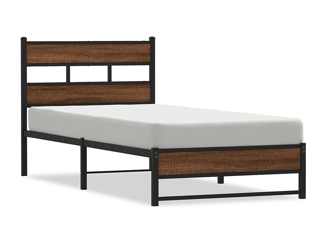 Lit simple | Lit adulte, enfant | Cadre de lit en métal chêne marron 90x200 cm