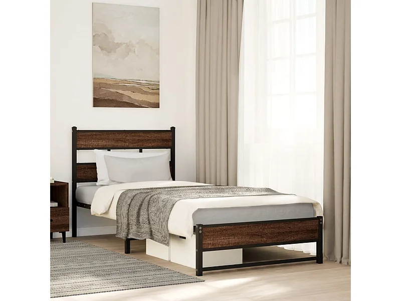 Letto per adulti | Letto singolo | Giroletto senza Materasso in Metallo Rovere Marrone 90x200 cm