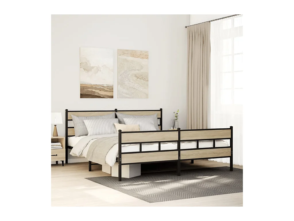 Lit double | Lit adulte | Cadre de lit en métal chêne sonoma 200x200 cm