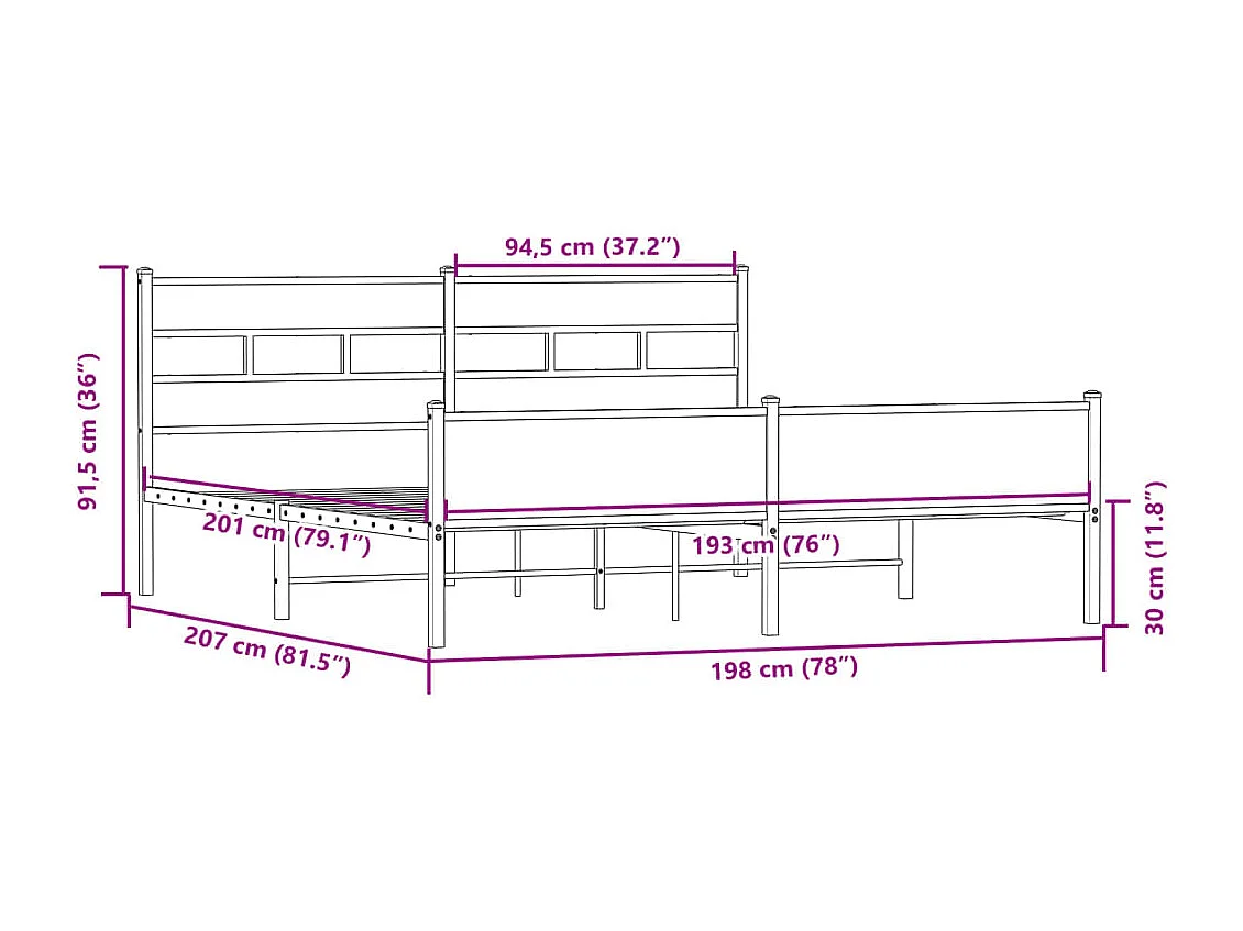 Lit double | Lit adulte | Cadre de lit en métal chêne sonoma 193x203 cm