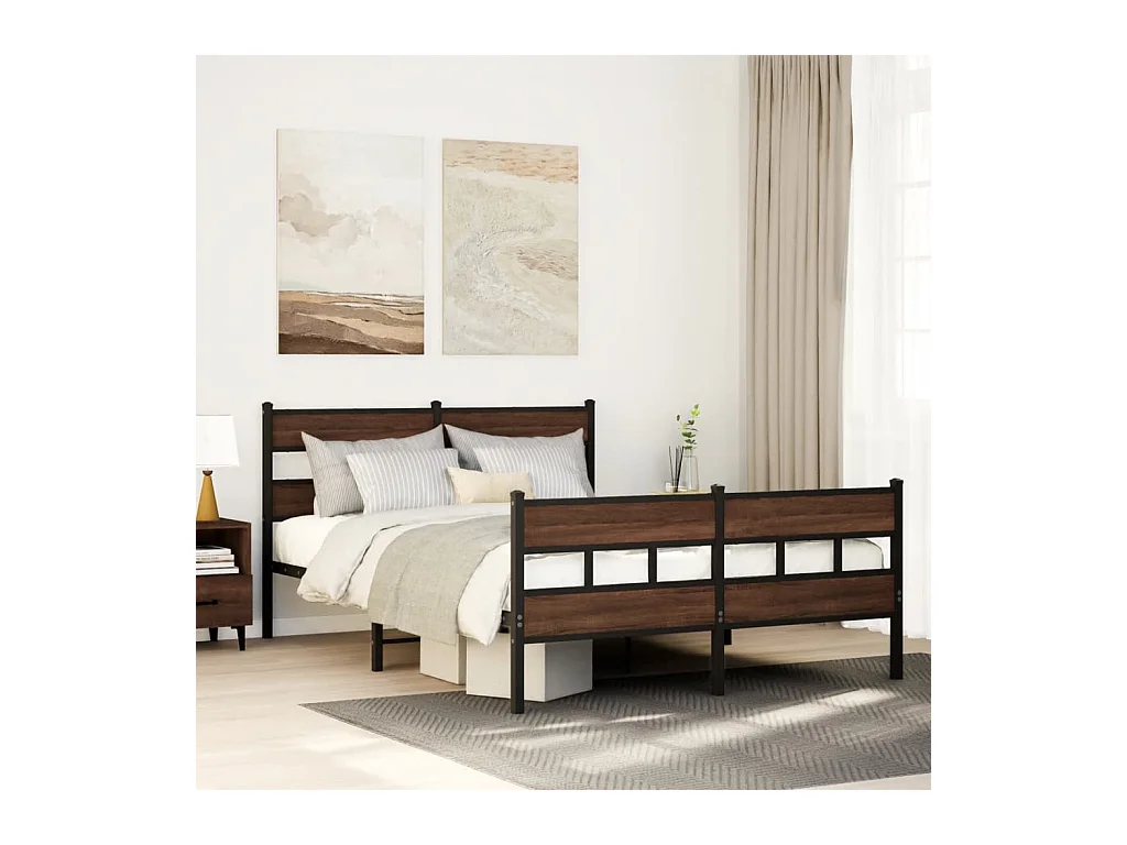 Lit double | Lit adulte | Cadre de lit en métal chêne marron 150x200 cm