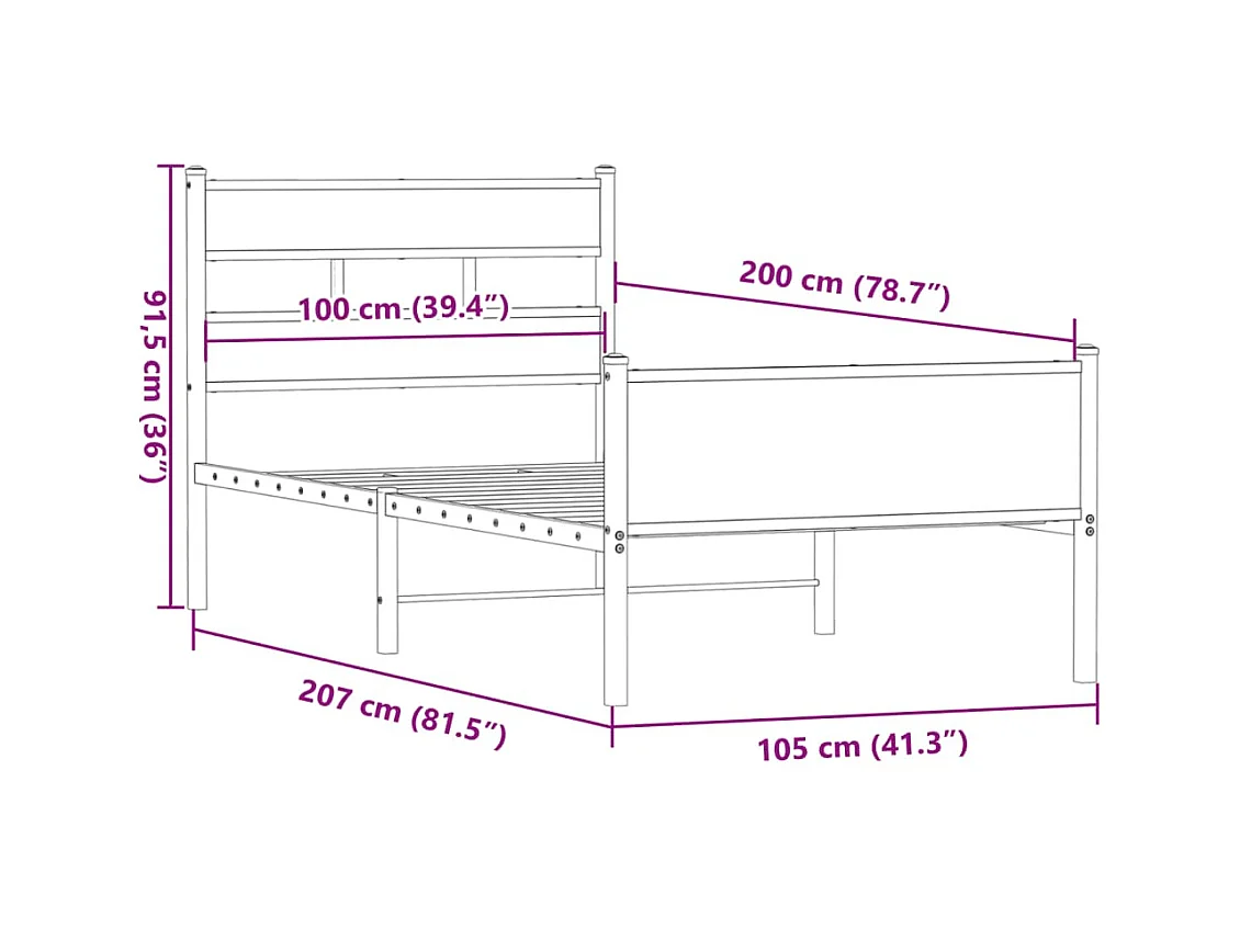 Lit simple | Lit adulte, enfant | Cadre de lit chêne fumé 100x200 cm bois ingénierie