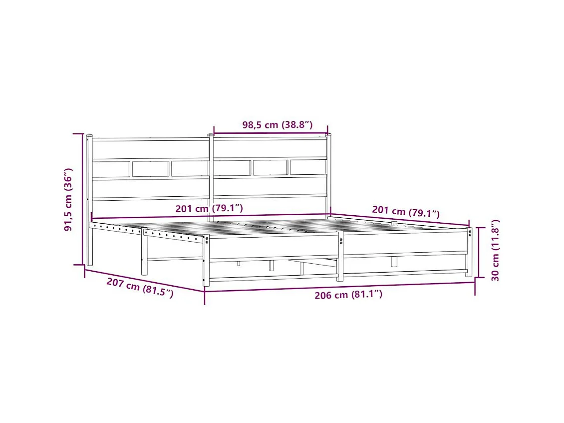 Lit double | Lit adulte | Cadre de lit en métal chêne sonoma 200x200 cm