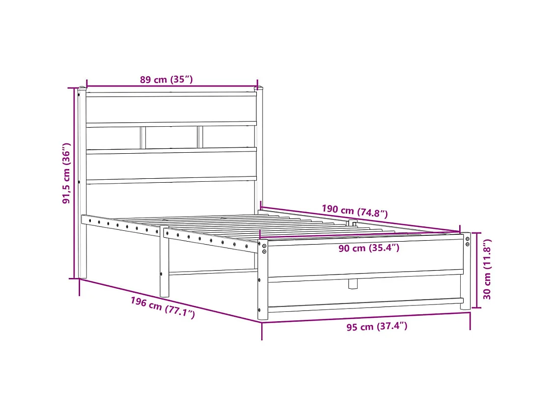 Lit simple | Lit adulte, enfant | Cadre de lit en métal chêne sonoma 90x190 cm