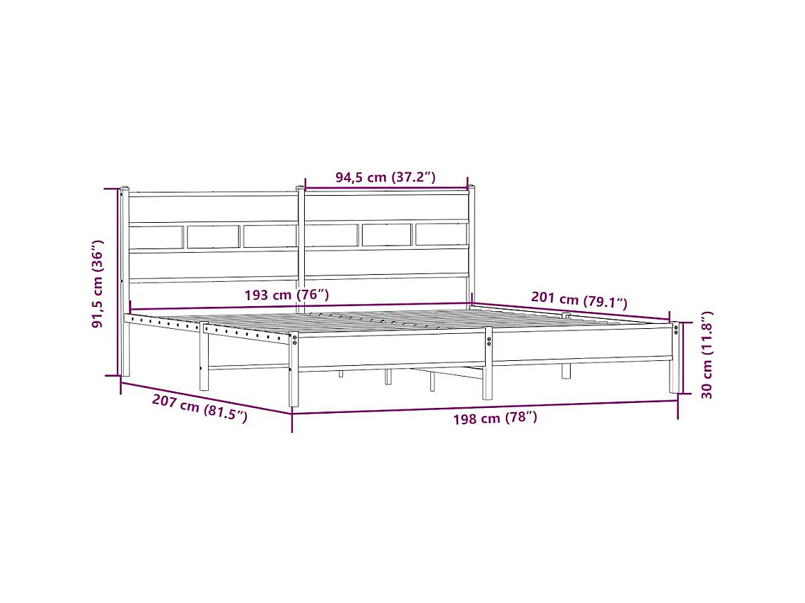 Lit double | Lit adulte | Cadre de lit en métal chêne sonoma 193x203 cm