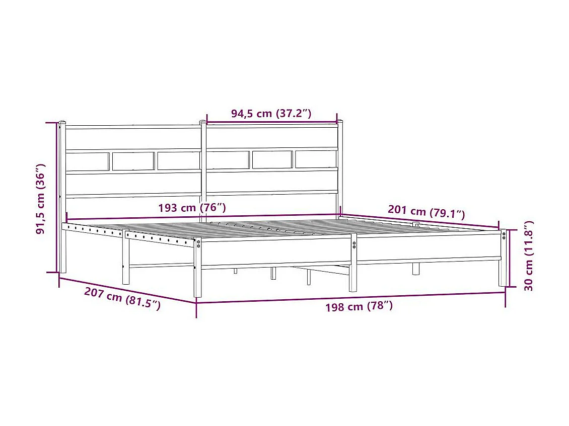 Lit double | Lit adulte | Cadre de lit en métal chêne sonoma 193x203 cm