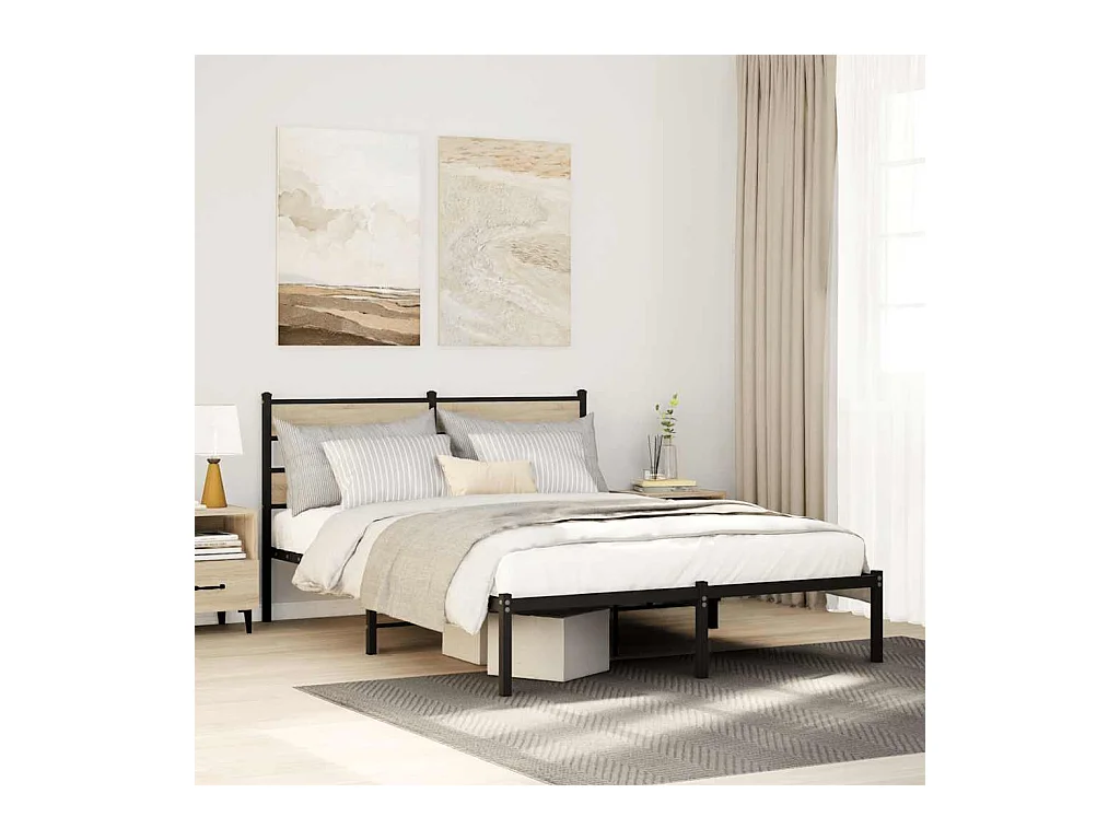Lit double | Lit adulte | Cadre de lit en métal chêne sonoma 140x190 cm