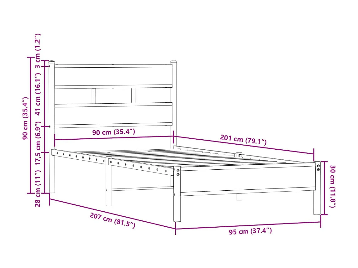 Letto per adulti | Letto singolo | Giroletto senza Materasso con Testiera Rovere Sonoma 90x200 cm