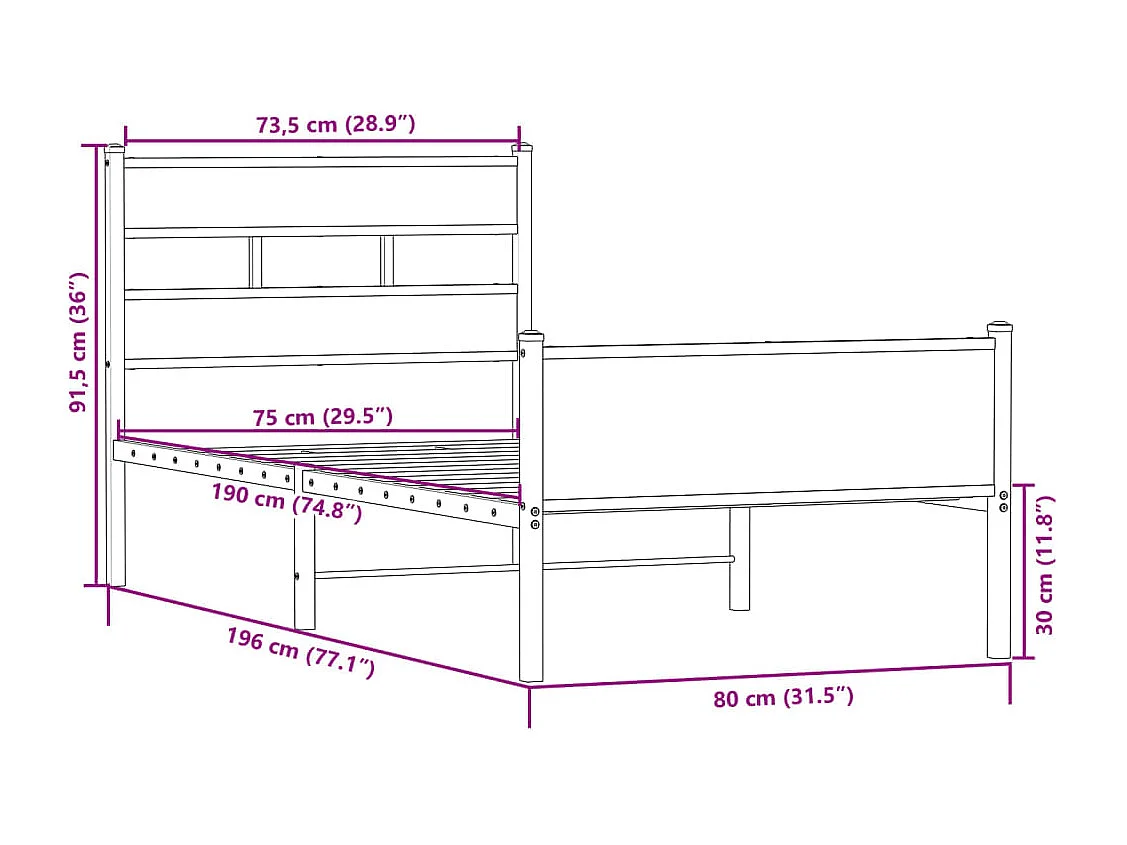Lit simple | Lit adulte, enfant | Cadre de lit chêne sonoma 75x190 cm