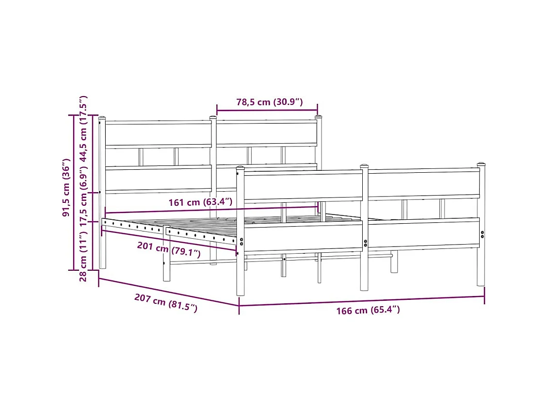Lit double | Lit adulte | Cadre de lit en métal chêne marron 160x200 cm