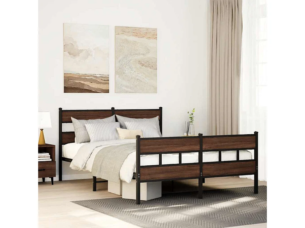 Letto per adulti | Letto matrimoniale | Giroletto senza Materaso in Metallo Rovere Marrone 160x200 cm