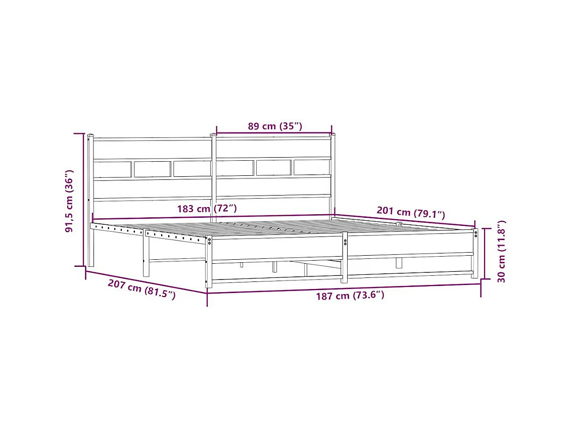Lit double | Lit adulte | Cadre de lit en métal chêne sonoma 180x200 cm