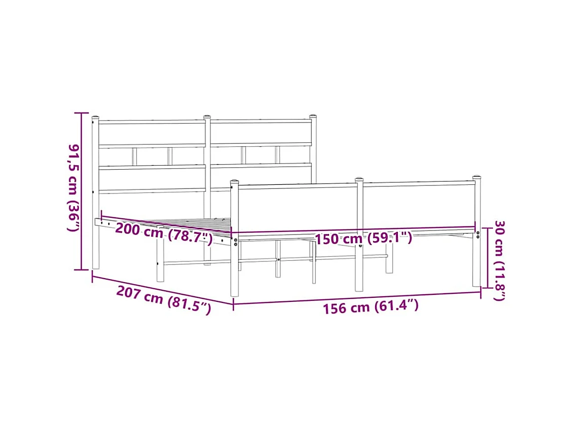 Lit double | Lit adulte | Cadre de lit chêne marron 150x200 cm