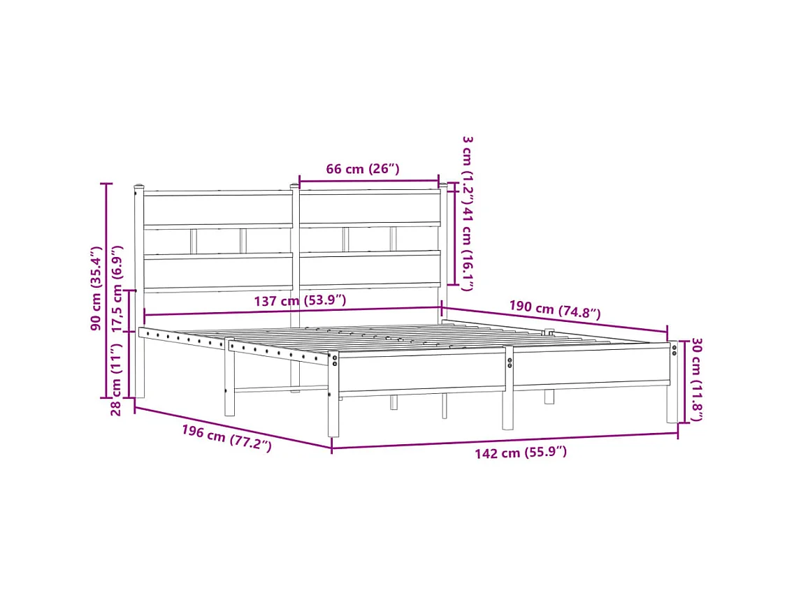 Lit double | Lit adulte | Cadre de lit avec tête de lit 137x190 cm