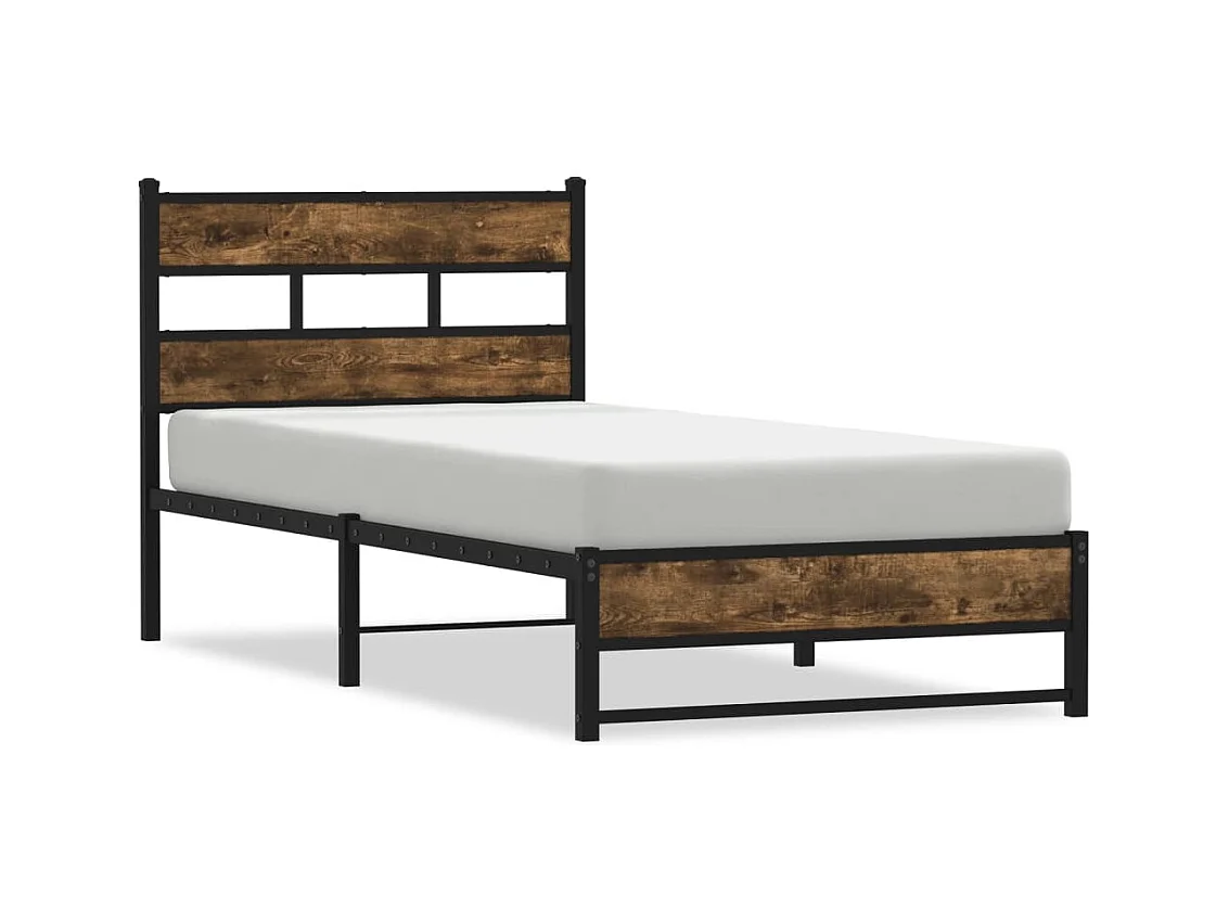Lit simple | Lit adulte, enfant | Cadre de lit en métal chêne fumé 90x190 cm