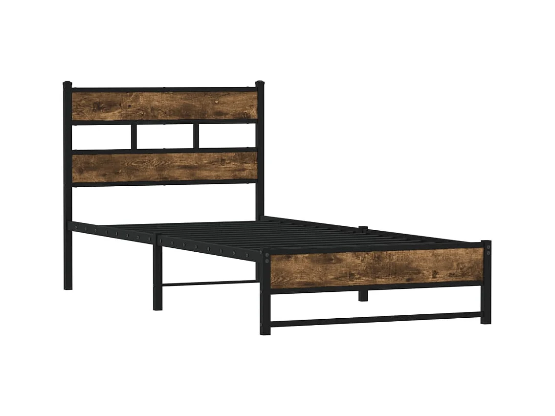 Lit simple | Lit adulte, enfant | Cadre de lit en métal chêne fumé 90x190 cm