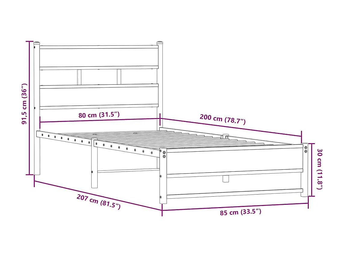 Lit simple | Lit adulte, enfant | Cadre de lit en métal chêne sonoma 80x200 cm