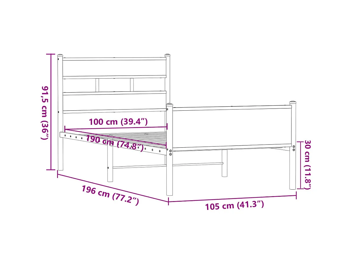 Lit simple | Lit adulte, enfant | Cadre de lit chêne marron 100x190 cm