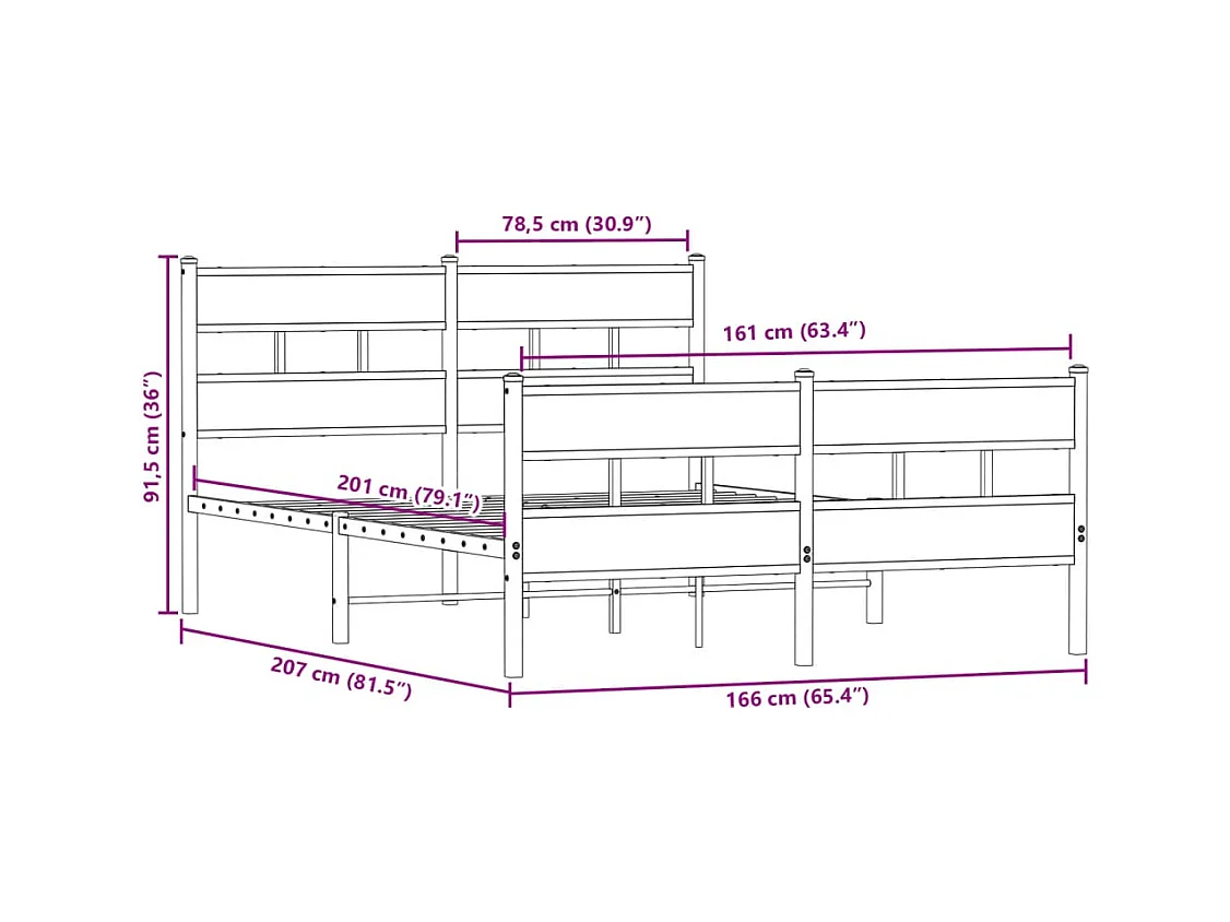 Lit double | Lit adulte | Cadre de lit en métal chêne sonoma 160x200 cm