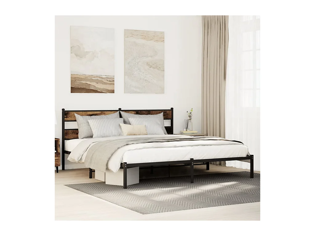 Lit double | Lit adulte | Cadre de lit en métal chêne fumé 183x213 cm