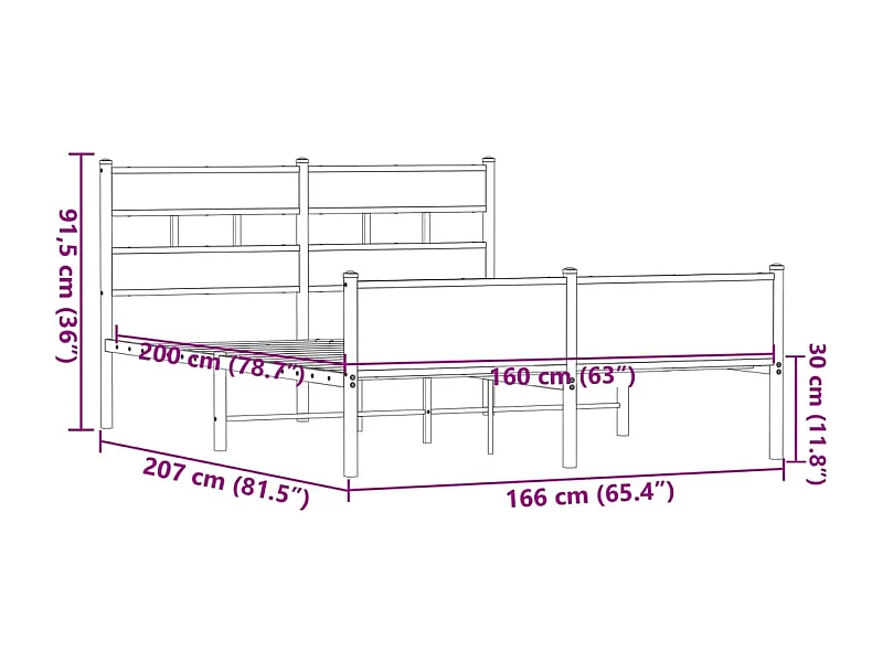 Lit double | Lit adulte | Cadre de lit en métal chêne marron 160x200 cm