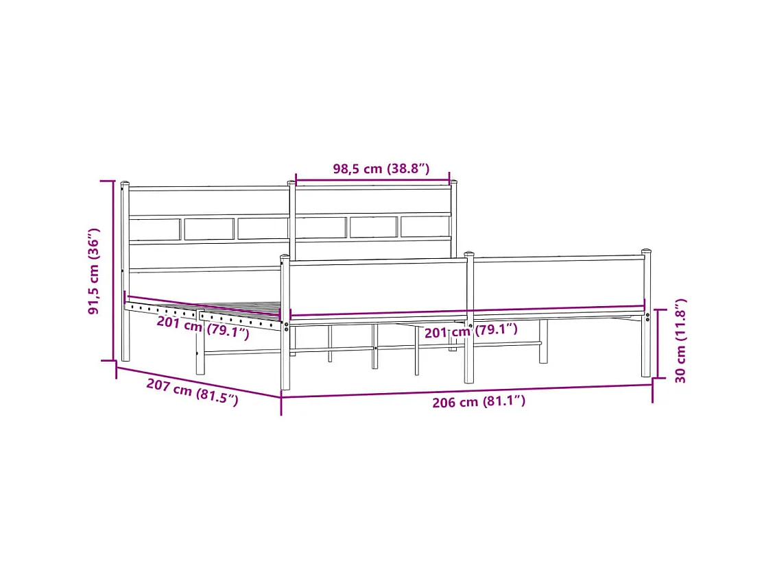 Lit double | Lit adulte | Cadre de lit en métal chêne sonoma 200x200 cm