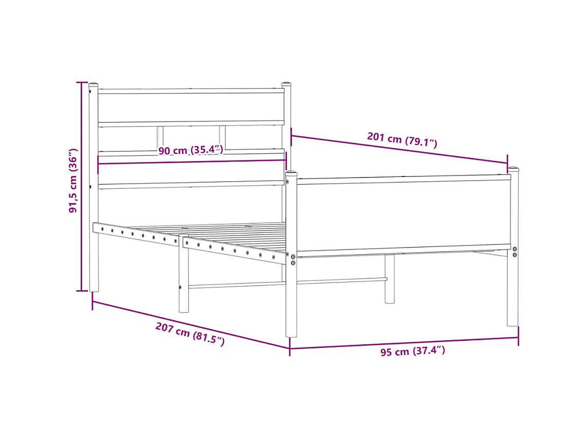 Lit simple | Lit adulte, enfant | Cadre de lit chêne fumé 90x200cm bois d'ingénierie