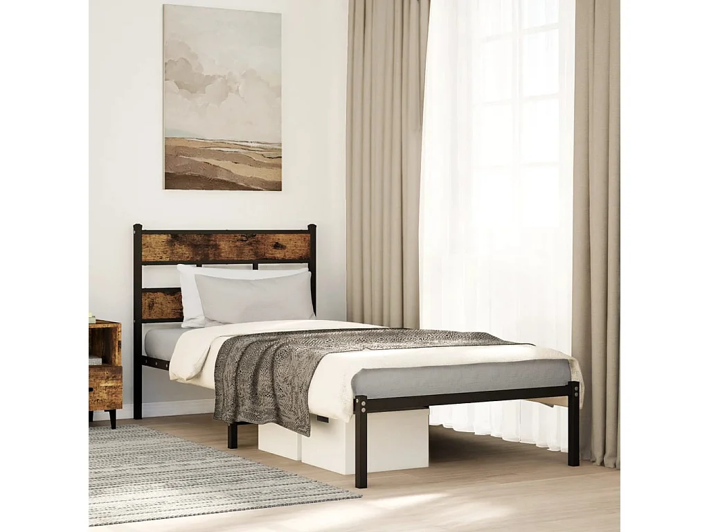 Letto per adulti | Letto singolo | Giroletto senza Materaso in Metallo Rovere Fumo 90x200 cm
