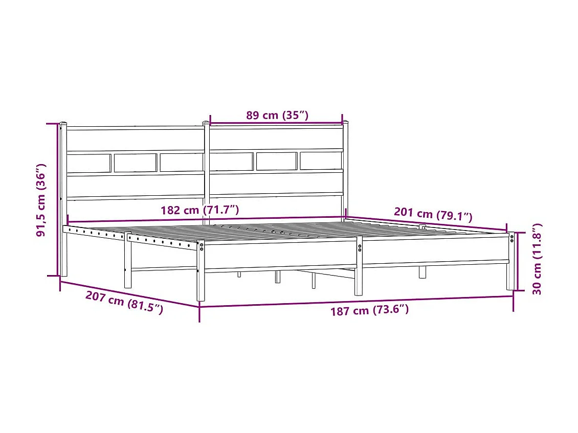 Letto per adulti | Letto matrimoniale | Giroletto senza Materaso in Metallo Rovere Sonoma 180x200 cm