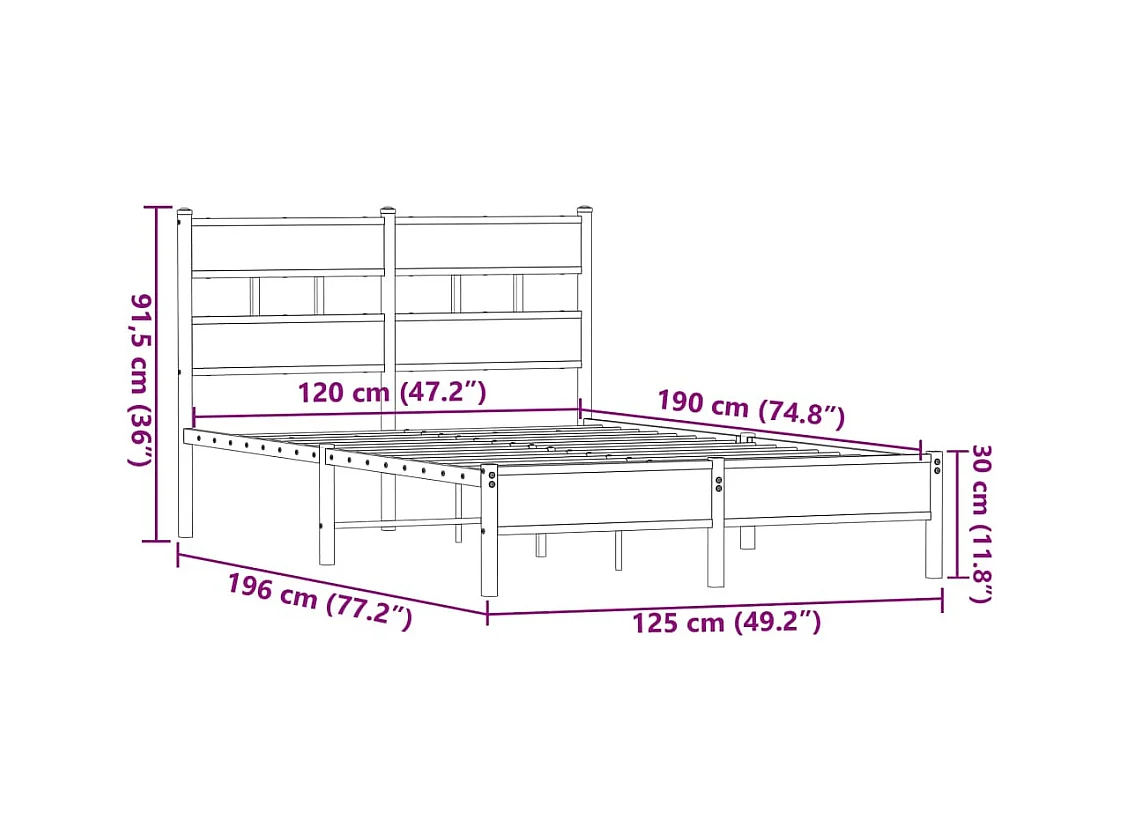Lit simple | Lit adulte, enfant | Cadre de lit chêne marron 120x190 cm